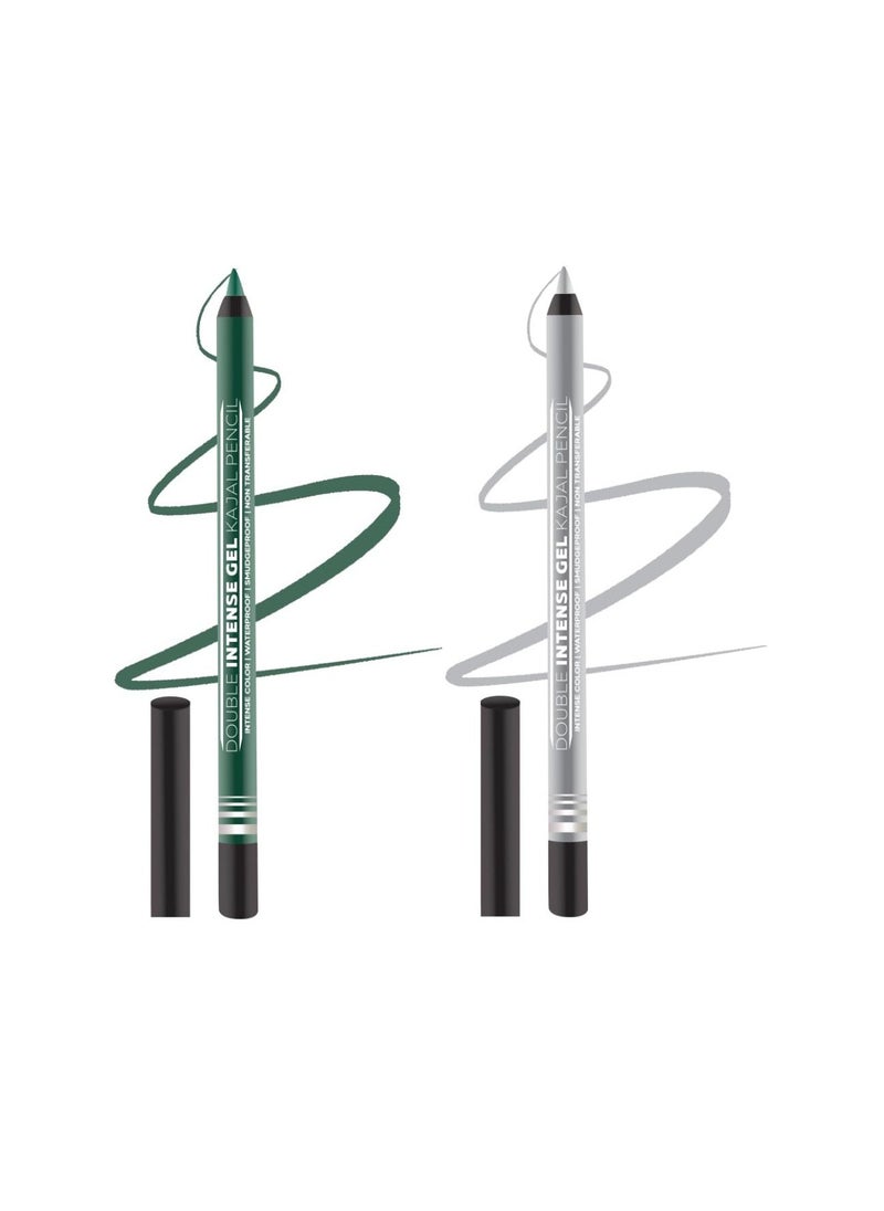 Seven Seas Seven Seas Double Intense Non Transfer Gel Kajal 24hr Stay Water Proof, Smudge Proof Longlasting Formula  Green  Silver Combo21.5g each  - Image 1