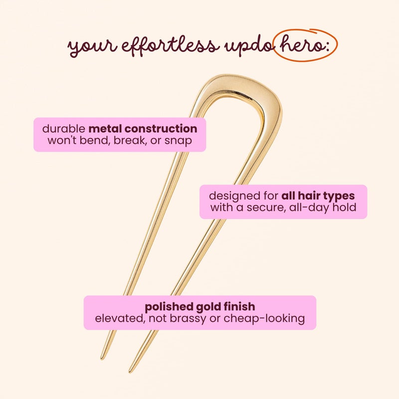 Cobana French Hair Pin â€“ Gold Metal Hair Accessory for Buns, Twists & Updos â€“ Hair Pin for Thick Hair â€“ Sleek, Durable Styling Clip for Women - Image 5