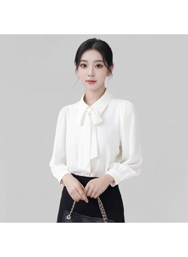 Teluoman 1 Wear 2 Detachable Bow White Blouse, Women's Long-sleeve Professional Outfit, Formal Top, Interview Shirt - Image 5