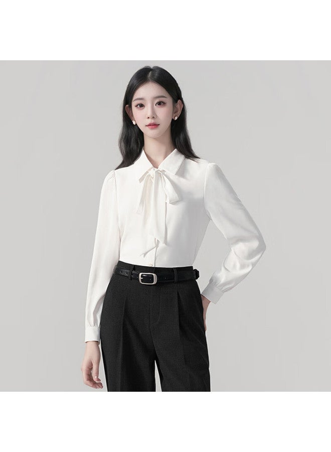 Teluoman 1 Wear 2 Detachable Bow White Blouse, Women's Long-sleeve Professional Outfit, Formal Top, Interview Shirt - Image 2