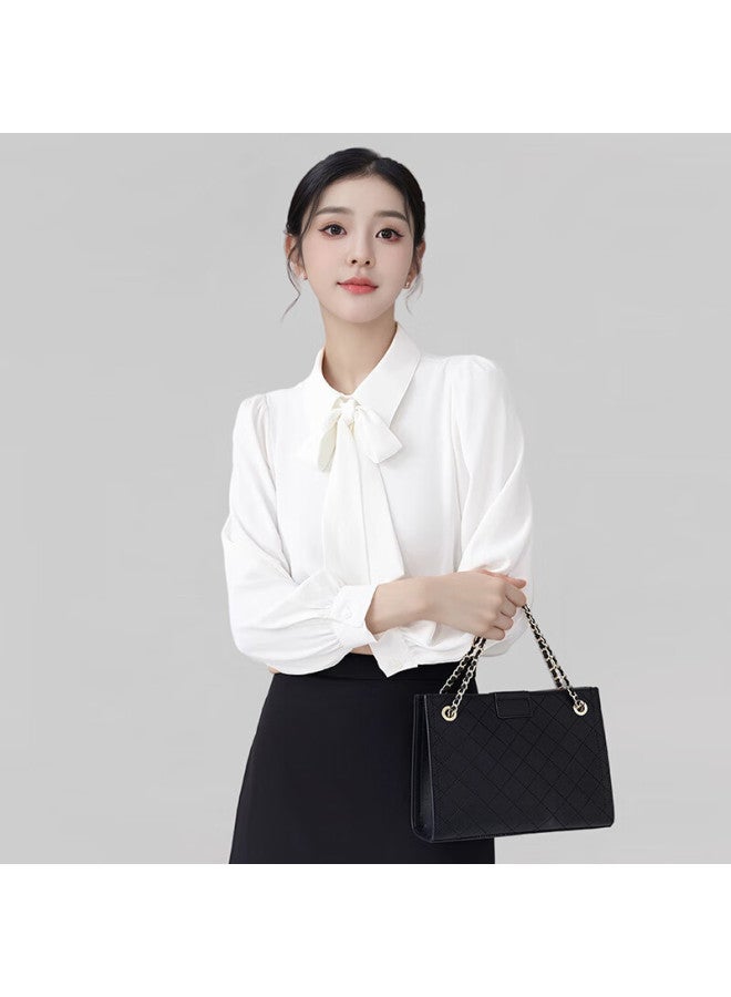 Teluoman 1 Wear 2 Detachable Bow White Blouse, Women's Long-sleeve Professional Outfit, Formal Top, Interview Shirt - Image 3
