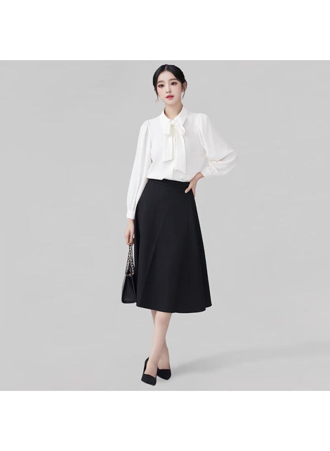 Teluoman 1 Wear 2 Detachable Bow White Blouse, Women's Long-sleeve Professional Outfit, Formal Top, Interview Shirt - Image 4