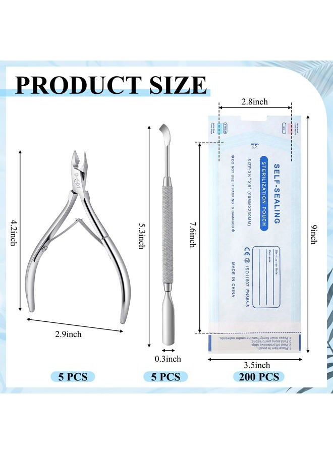 Lothee 10 Pack Cuticle Trimmer with Pusher 200 Count Self Sealing Sterilization Pouches, Professional Stainless Steel Cuticle Nipper Remover Cutter Manicure Pedicure Tools Kit for Home Salon Nail Care - Image 2