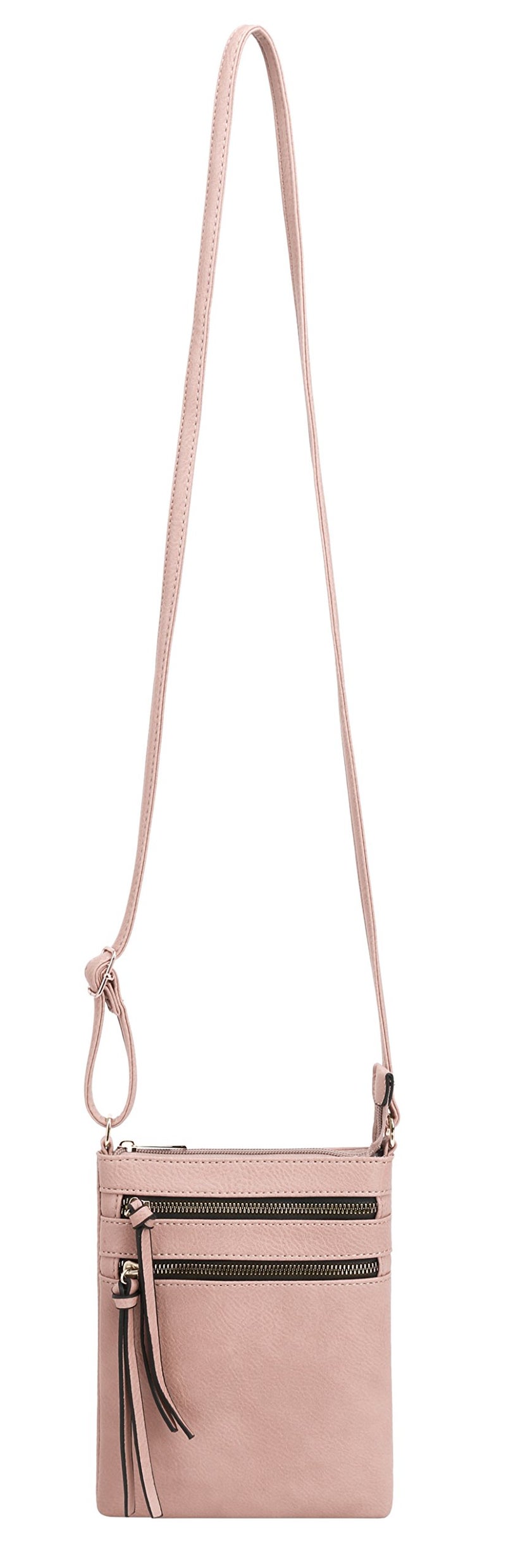 DELUXITY | Crossbody Purse Bag | Functional Multi Pocket Double Zipper Purse | Adjustable Strap | Medium Size Purse | Blush - Image 5