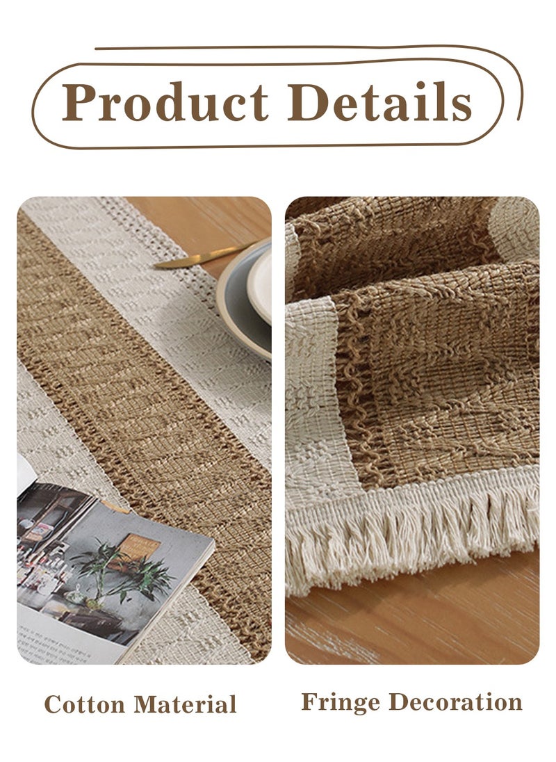 LEOKOR - Natural Burlap Splicing Cotton Boho Table Runner with Tassels 30*180CM - Image 1