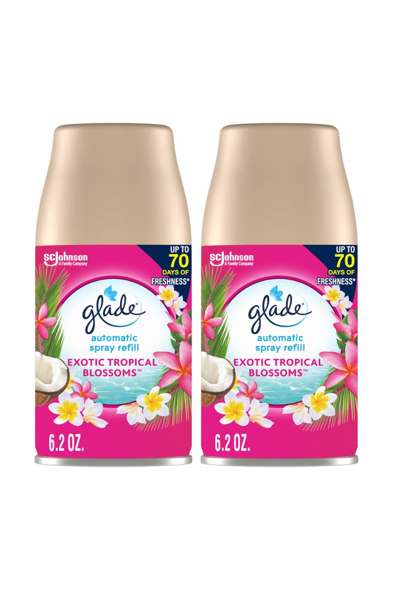 Glade Automatic Spray Refill Exotic Tropical Blossoms Scented Air Freshener for Home and Bathroom 62 Oz 2 Count