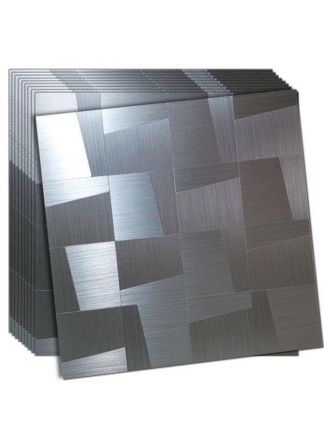 weimeisc 10-Sheet Peel and Stick Backsplash Tile, Self-Adhesive Aluminum 3D Wall Panels, Wall Sticker Metal Mosaic for Kitchen, Living Room, Bedroom (7528 Stainless Steel) - Image 1