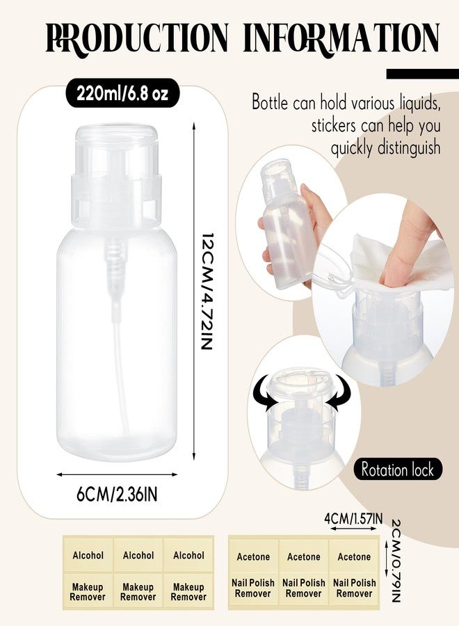 Layhit حزمة 3 من موزع مضخة دفع 6.8 أونصة مع ملصقات زجاجات فارغة دفع الكحول حاويات مزيل طلاء الأظافر زجاجات مضخة زجاجة موزع قابلة للقفل (غطاء علوي شفاف) - Image 2