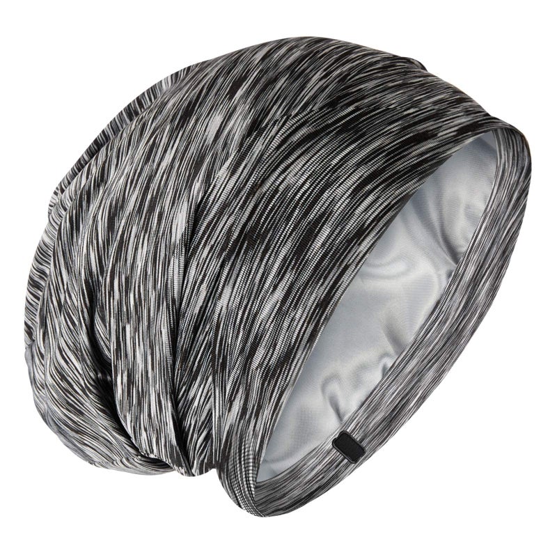 GB Selected Silky Satin Lined Bonnet Sleep Cap  Adjustable Stay on All Night Hair Wrap Cover Slouchy Beanie for Curly Hair Protection for Women and Men  Heather Black