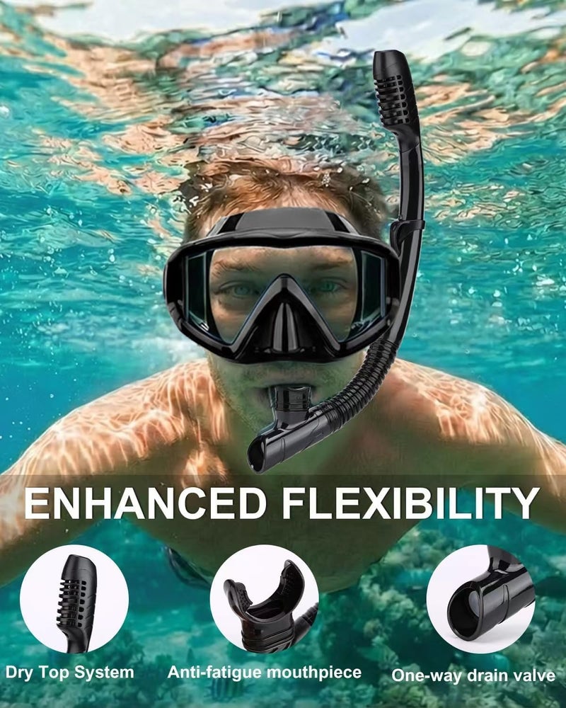 AQUA A DIVE SPORTS أكوا ايه ديف سبورتس انبوب تنفس جاف سهل التنفس للغطس والسباحة مع صمام تجفيف علوي وقطعة فم من السيليكون الامن غذائيا للبالغين والشباب - Image 3