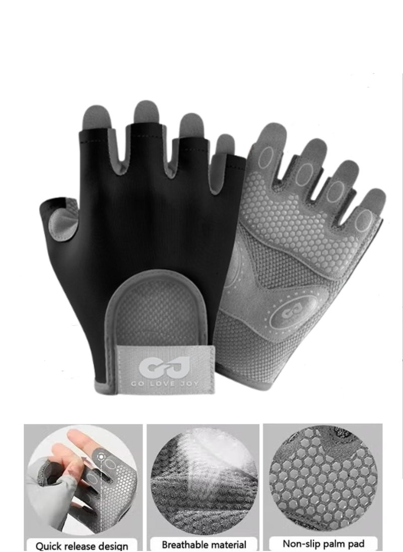 REXCHI 1 Pair Women Workout Gloves, Non-Slip And Shock-Absorbing Half-Finger Mittens, For Fitness Lifting Climbing Exercises Palm Protector  - Image 1