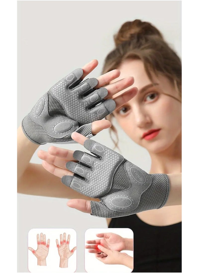 REXCHI 1 Pair Women Workout Gloves, Non-Slip And Shock-Absorbing Half-Finger Mittens, For Fitness Lifting Climbing Exercises Palm Protector  - Image 4