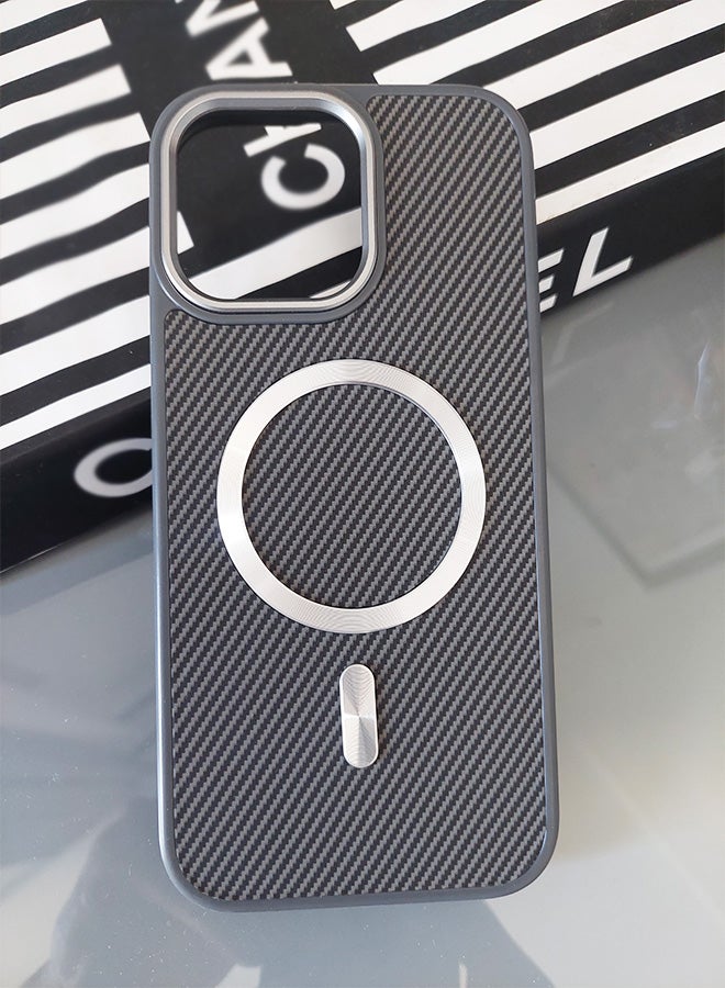 Magnetic Carbon Fiber Back Case for iPhone 16 Pro Max, Rugged Shockproof MagSafe Phone Case, Ultra Slim Case with Padded Interior to Prevent Your Phone's Back from Scratches, Supports Wireless Charging, Heavy Duty Protection and Anti-Scratch, for iPhone 16 Pro Max - Grey  - Image 3