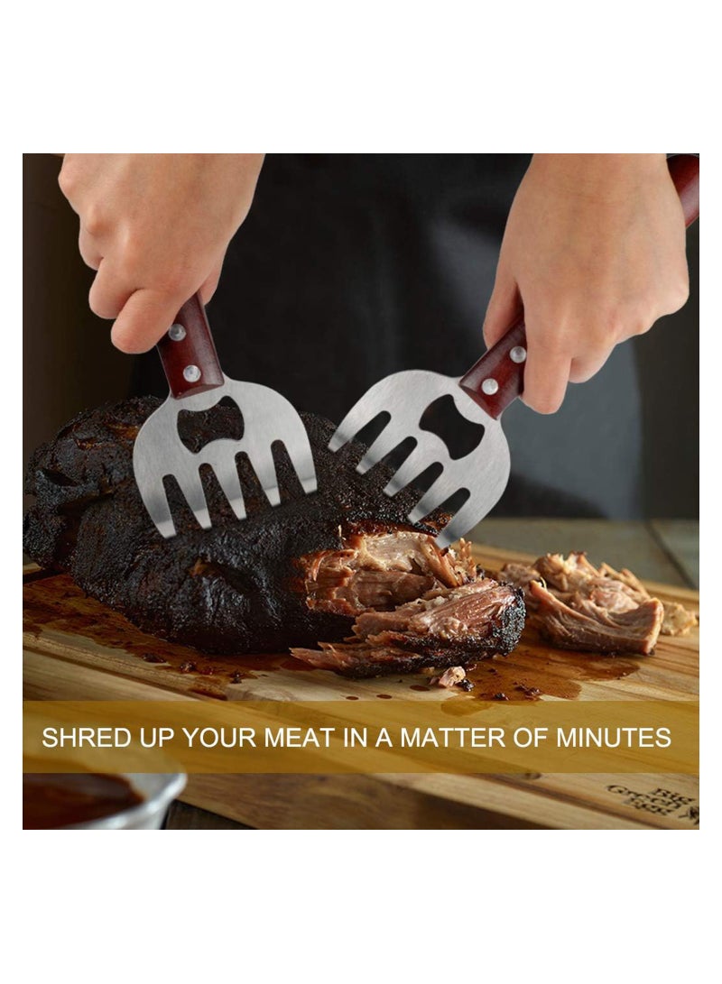 Excefore مخالب تمزيق اللحم من الفولاذ المقاوم للصدأ لتمزيق الدجاج المشوي، مخالب اللحم للشواء والتمزيق والسحب والتقديم مع مقبض خشبي طويل، خالية من BPA (2 قطعة) - Image 2