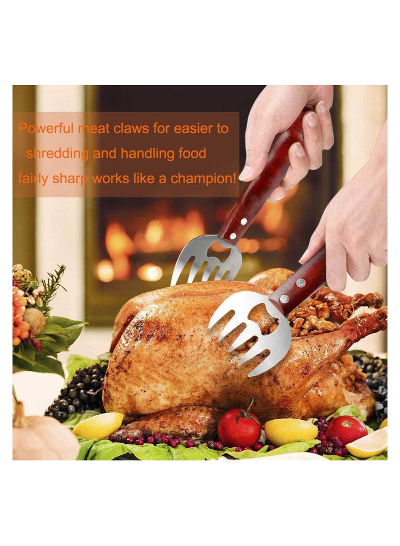 Excefore مخالب تمزيق اللحم من الفولاذ المقاوم للصدأ لتمزيق الدجاج المشوي، مخالب اللحم للشواء والتمزيق والسحب والتقديم مع مقبض خشبي طويل، خالية من BPA (2 قطعة) - Image 3