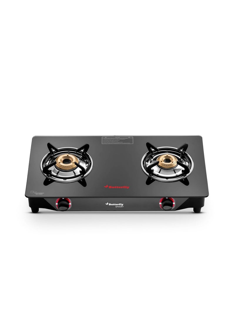 BUTTERFLY Butterfly Smart 2 Burner Glass Top Gas Stove | Manual Ignition | Scratch Resistant Toughened Glass | Brass Burners | Skid-proof Legs | 1 Year Manufacturer's Warranty | Black  - Image 1
