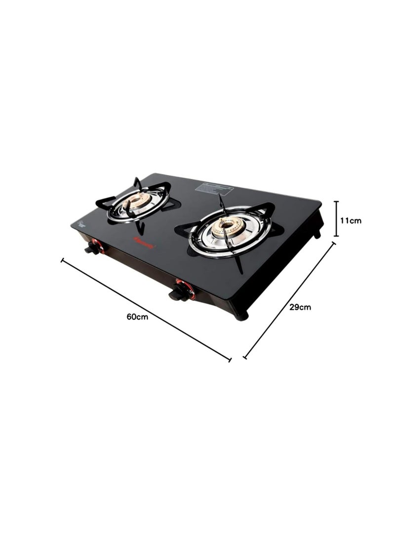 BUTTERFLY Butterfly Smart 2 Burner Glass Top Gas Stove | Manual Ignition | Scratch Resistant Toughened Glass | Brass Burners | Skid-proof Legs | 1 Year Manufacturer's Warranty | Black  - Image 2