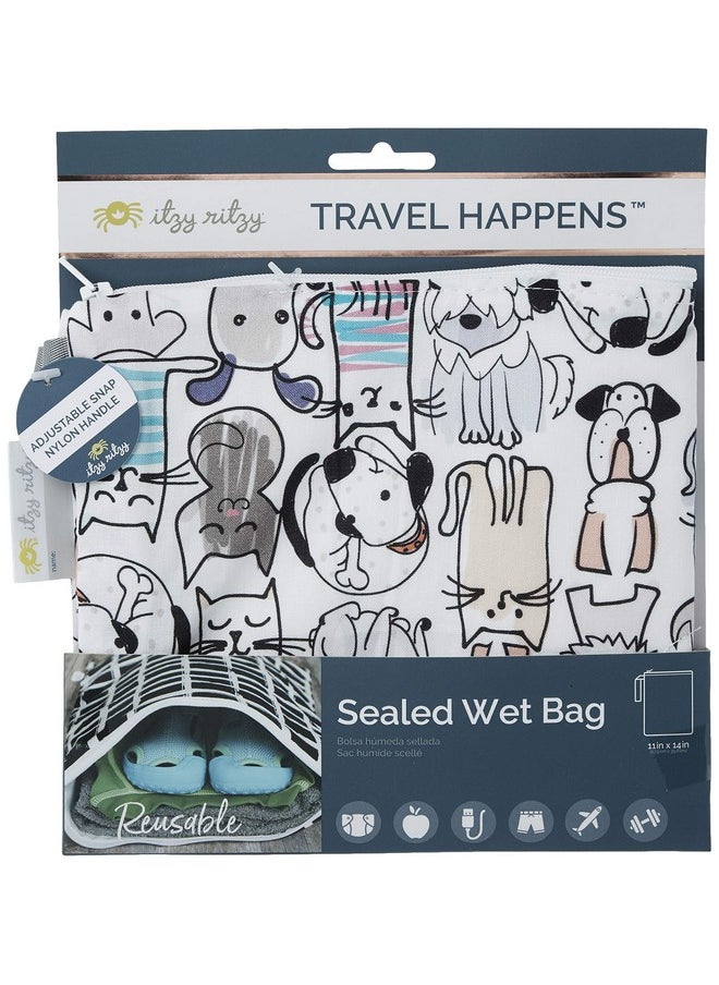 Itzy Ritzy Itzy Ritzy Sealed Wet Bag with Handle - Wet Bag for Travel, Swimsuits, Cloth Diapers, Gym Clothes & Toiletries - Washable & Reusable with Water Resistant Lining - Measures 11” x 14” (Cats & Dogs)  - Image 4