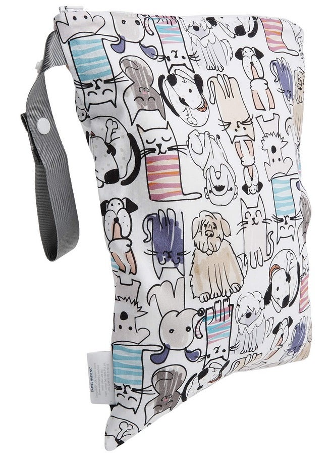 Itzy Ritzy Itzy Ritzy Sealed Wet Bag with Handle - Wet Bag for Travel, Swimsuits, Cloth Diapers, Gym Clothes & Toiletries - Washable & Reusable with Water Resistant Lining - Measures 11” x 14” (Cats & Dogs)  - Image 1