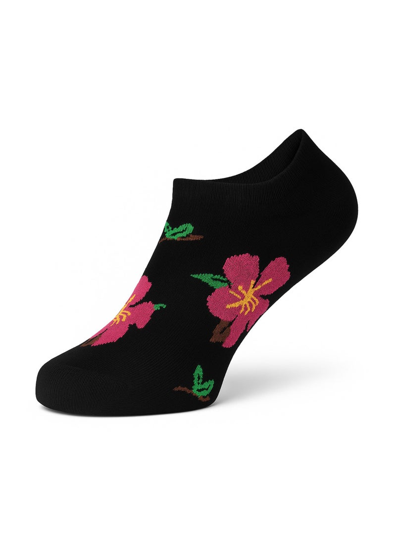 Sam Socks Set Of 3 Ankle Socks Women Flower Pattern Black, White And Pink