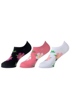 SAM SOCKS Sam Socks Set Of 3 Ankle Socks Women Flower Pattern Black, White And Pink  - Image 1