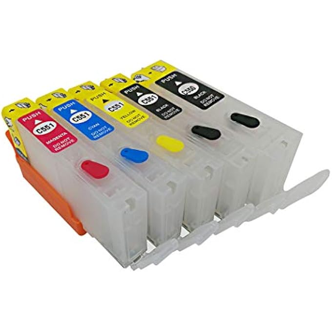 EMPTY RECHARGEABLE INK CARTRIDGES COMPATIBLE WITH 550XL 551XL OR PGI-550 CLI-551, 5 COLORS INK CARTRIDGES (PGI-550XL PGBK CLI-551XL BK C M Y) - Image 2