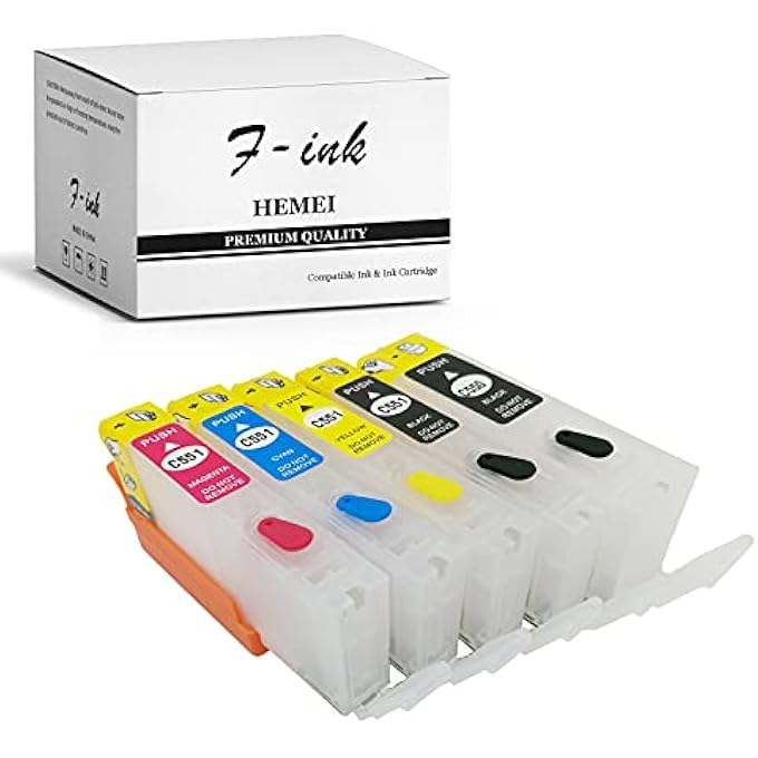 EMPTY RECHARGEABLE INK CARTRIDGES COMPATIBLE WITH 550XL 551XL OR PGI-550 CLI-551, 5 COLORS INK CARTRIDGES (PGI-550XL PGBK CLI-551XL BK C M Y) - Image 1