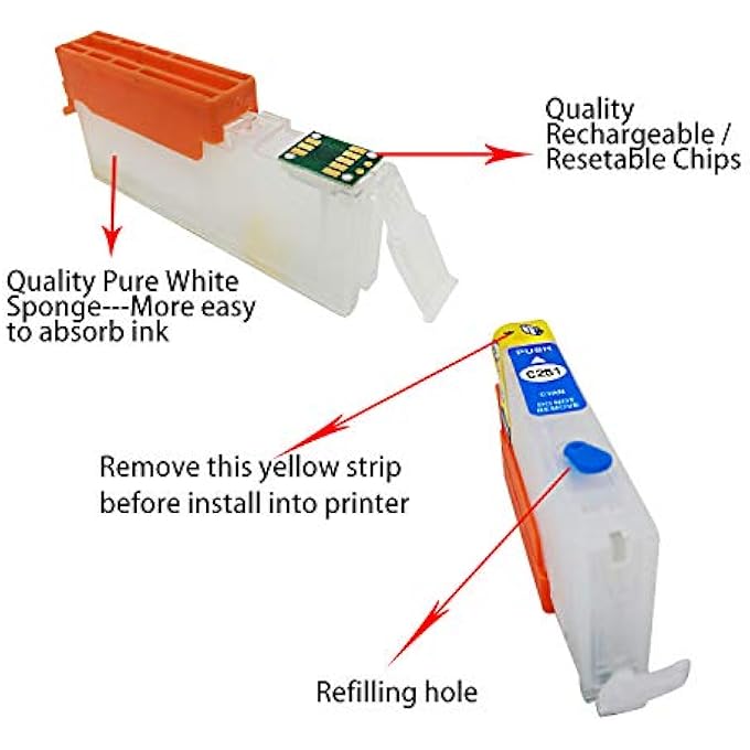 EMPTY RECHARGEABLE INK CARTRIDGES COMPATIBLE WITH 550XL 551XL OR PGI-550 CLI-551, 5 COLORS INK CARTRIDGES (PGI-550XL PGBK CLI-551XL BK C M Y) - Image 3