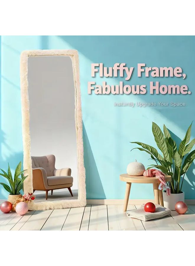 White Plush Floor Mirror Cover Soft Anti Slip Sleeve For Full Body Mirror 64x21 Inch - Image 5
