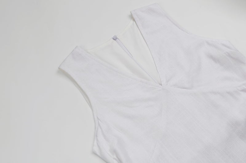 CHARTOU Women's Summer Sleeveless Mini Dress Cotton Linen V Neck Cinched A Line Slim Tank Short Dress (Medium, White) - Image 5