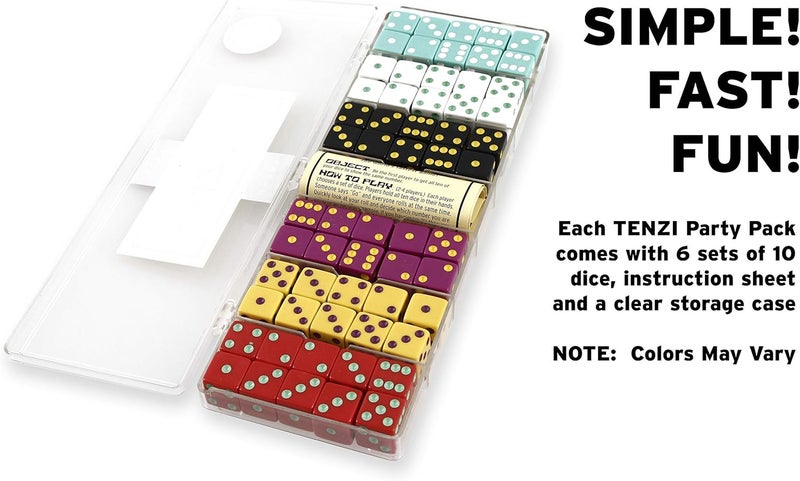 Tenzi Party Pack Dice Game - A Fun, Fast Frenzy for The Whole Family - 6 Sets of 10 Colored Dice with Storage Case - Colors May Vary - Image 1