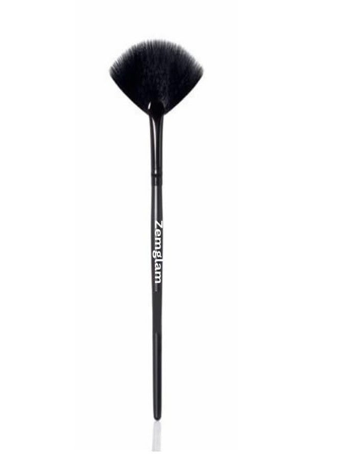 Zemglam Synthetic Bristle Fan Makeup Brush, Black, for Highlighting, Contouring, Blending, 1 pcs - Image 1