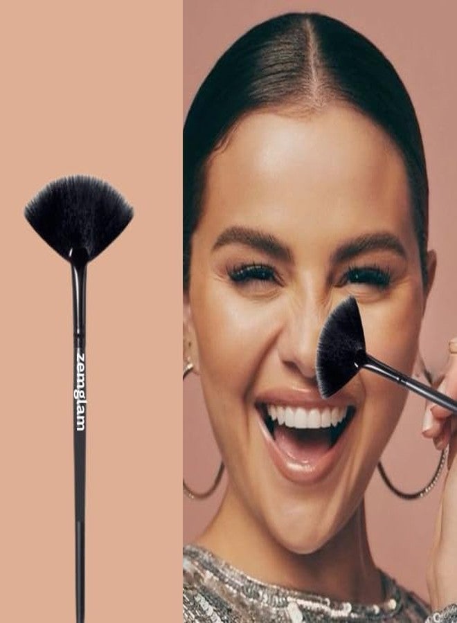 Zemglam Synthetic Bristle Fan Makeup Brush, Black, for Highlighting, Contouring, Blending, 1 pcs - Image 3