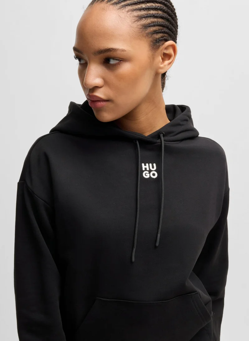 HUGO Cotton-terry hoodie with stacked logo and kangaroo pocket