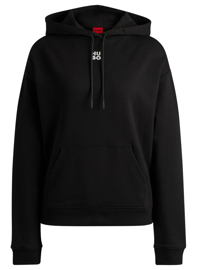 HUGO Cotton-terry hoodie with stacked logo and kangaroo pocket