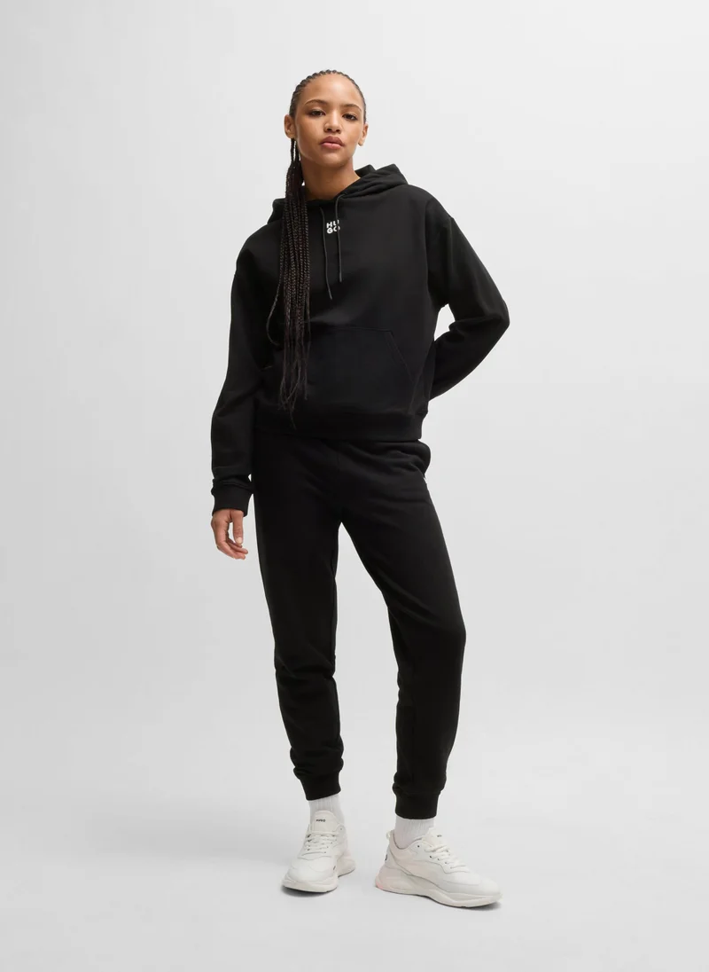 HUGO Cotton-terry hoodie with stacked logo and kangaroo pocket