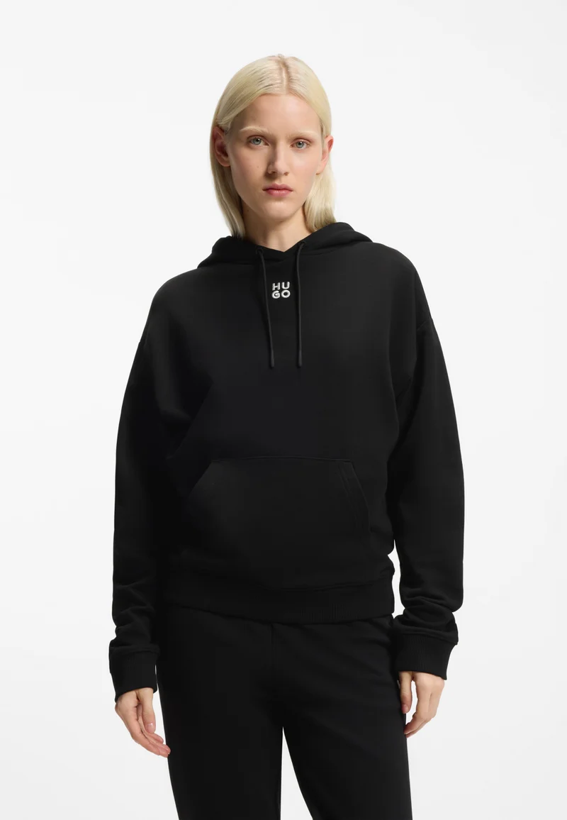HUGO Cotton-terry hoodie with embroidered stacked logo