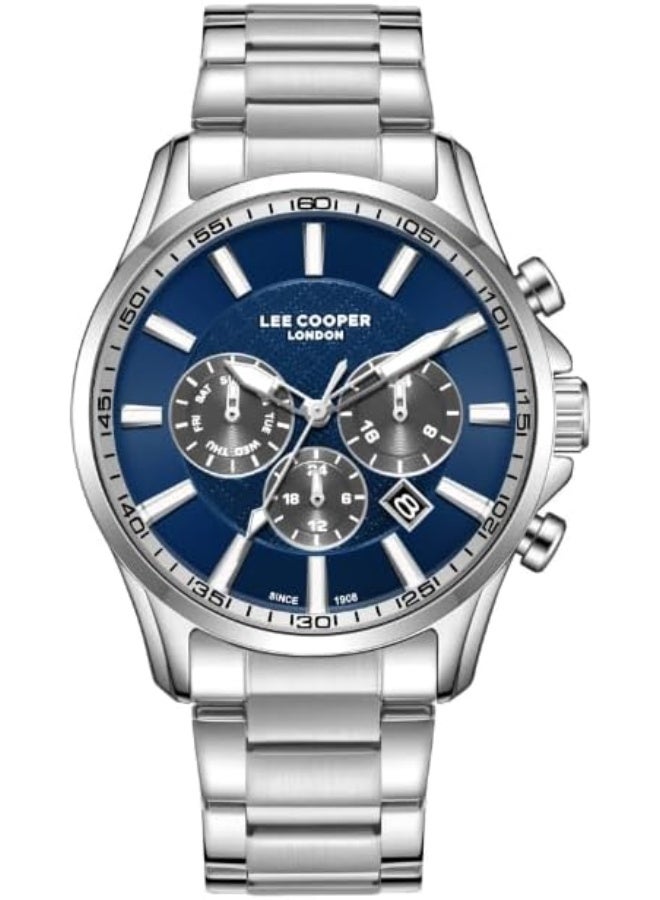 لي كوبر ساعة لي كوبر للرجال، شاشة متعددة الوظائف وسوار معدني، فضي - Image 1