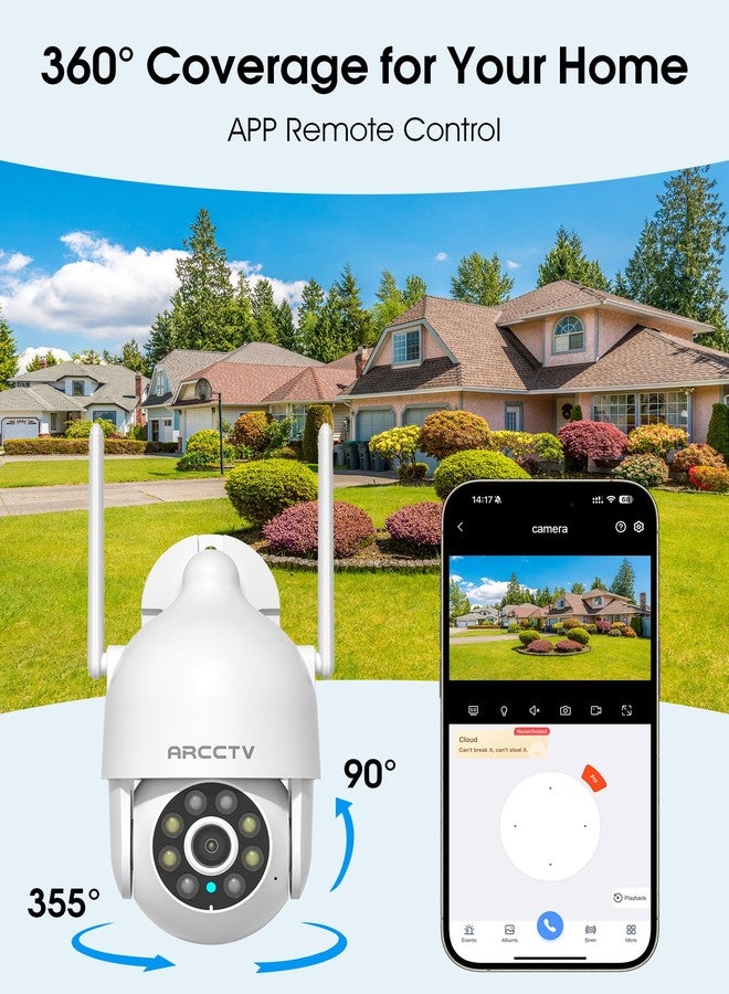 ARCCTV 2K Security Cameras Outdoor, 360°Pan-Tilt View 2.4G/5G WiFi Security Camera with Motion Tracking, Spotlight & Siren, 2-Way Audio, Full Color Night Vision, Waterproof (2 Pack) - Image 2