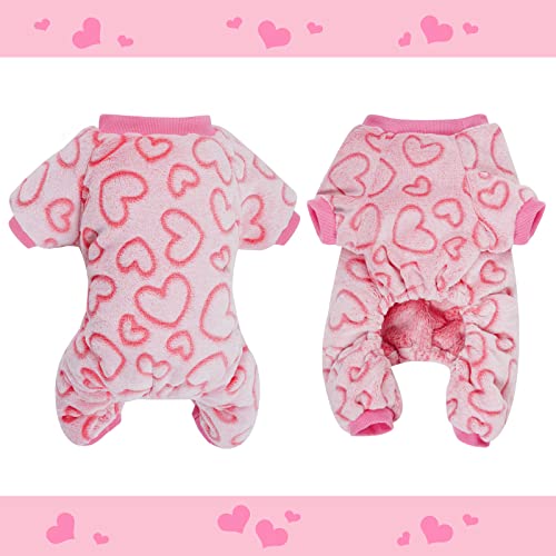 Dxhycc Fleece Dog Pajamas Cute Dog Heart Puppy Jumpsuit Warm Soft Pet Holiday Clothes for Small Medium Cats and Dogs (Pink, S) - Image 3