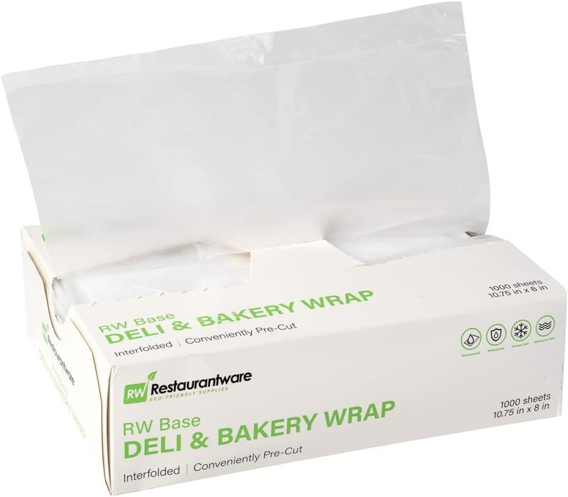 Restaurantware Base 1075 x 8 Inch Plastic Deli Sheets 1000 Interfolded Butcher Plastic Wraps  PreCut Disposable Clear Plastic Sandwich Wrap Sheets Microwavable Freezable - Image 1