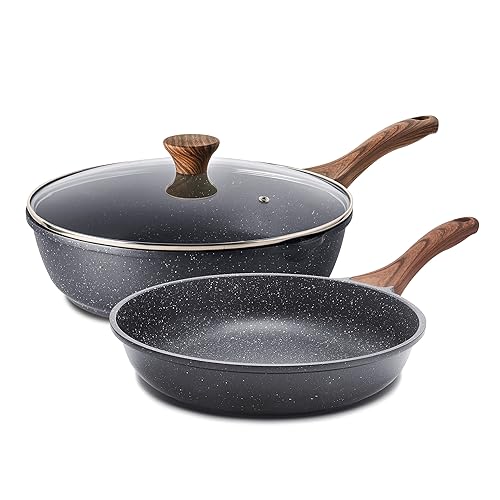 SENSARTE Nonstick Frying Pan Skillets, Swiss Granite Coating Omelette Pans, Healthy Cookware Chef's Pan, Free of Intentionally Added PFOA (8 Inch Frying Pan and 3.5QT Saute Pan) - Image 1