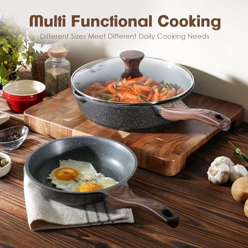 SENSARTE Nonstick Frying Pan Skillets, Swiss Granite Coating Omelette Pans, Healthy Cookware Chef's Pan, Free of Intentionally Added PFOA (8 Inch Frying Pan and 3.5QT Saute Pan) - Image 5