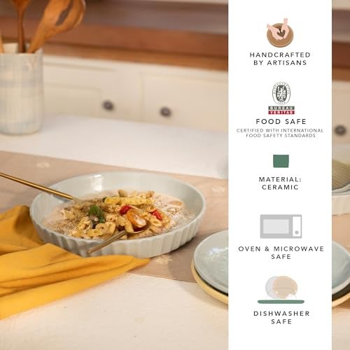 Ellementry Round Upper Crust Ceramic Tart Dish (1500 ml) For Serving And Organizing, Platter For Kitchen, Coffee Table & Dining Room Table, Food-Safe Tray For Gifting & Home Décor - Image 2