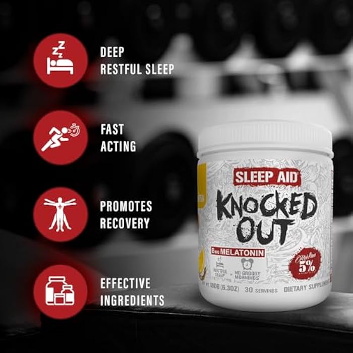 5% Nutrition Rich Piana Knocked Out Natural Sleep Aid Powder | Post-Workout Recovery & Deep Sleep Supplement | GABA, Melatonin, Chamomile, Tyrosine, 5-HTP, & More | 30 Servings (Honey Lemon Tea) - Image 3