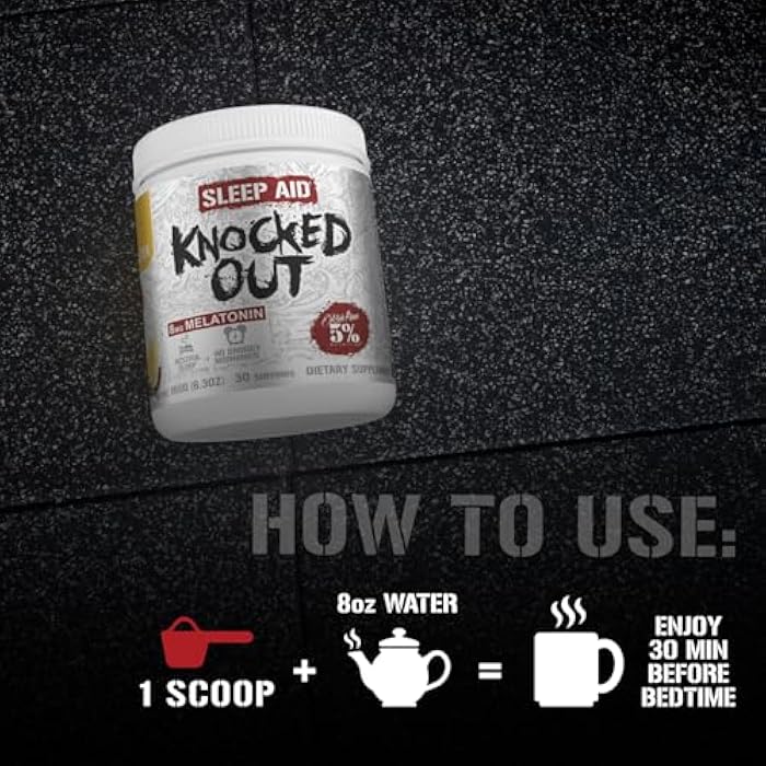 5% Nutrition Rich Piana Knocked Out Natural Sleep Aid Powder | Post-Workout Recovery & Deep Sleep Supplement | GABA, Melatonin, Chamomile, Tyrosine, 5-HTP, & More | 30 Servings (Honey Lemon Tea) - Image 4