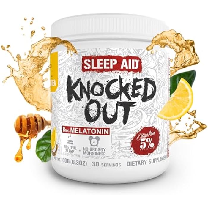 5% Nutrition Rich Piana Knocked Out Natural Sleep Aid Powder | Post-Workout Recovery & Deep Sleep Supplement | GABA, Melatonin, Chamomile, Tyrosine, 5-HTP, & More | 30 Servings (Honey Lemon Tea) - Image 5