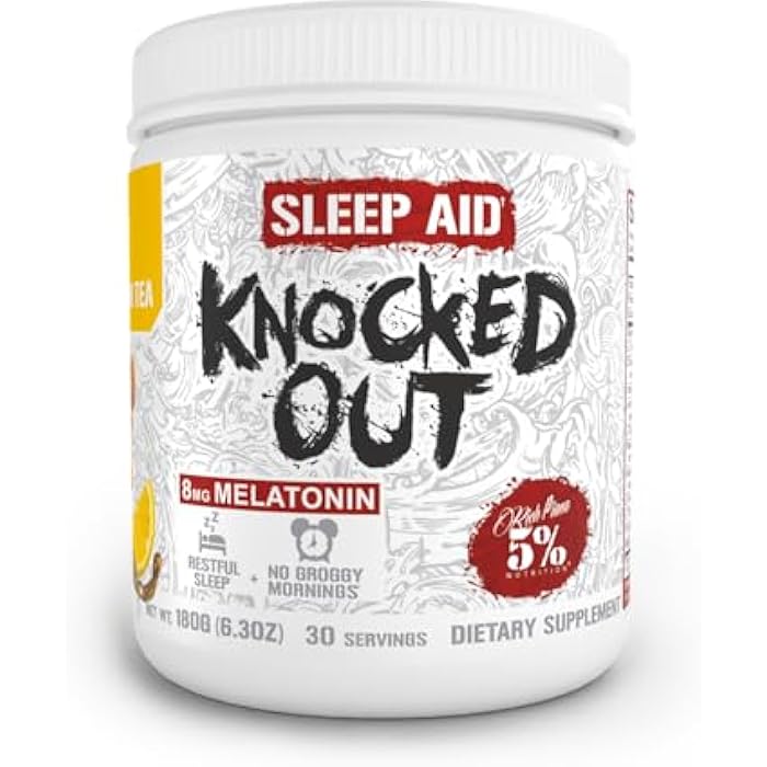5% Nutrition Rich Piana Knocked Out Natural Sleep Aid Powder | Post-Workout Recovery & Deep Sleep Supplement | GABA, Melatonin, Chamomile, Tyrosine, 5-HTP, & More | 30 Servings (Honey Lemon Tea) - Image 1