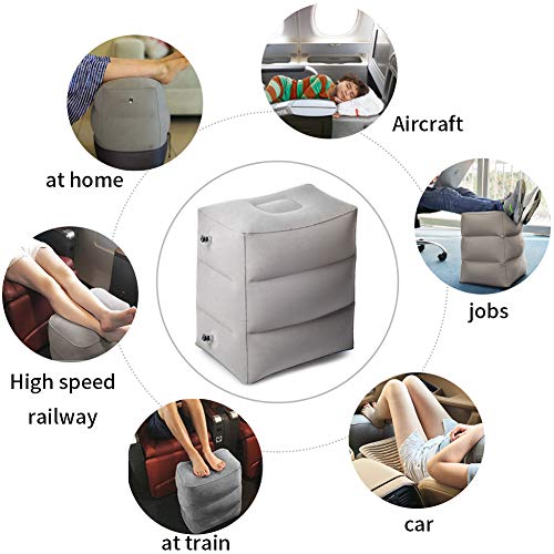 ZIQIAN Inflatable Travel Foot Rest Pillow Portable Adjustable Three Layers Height Foot Stool for Airplanes, Cars, Home, Trains, Office to Lay Down or Sleep on Long Flight with Pump (GREY (2PACK)) - Image 5