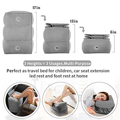 ZIQIAN Inflatable Travel Foot Rest Pillow Portable Adjustable Three Layers Height Foot Stool for Airplanes, Cars, Home, Trains, Office to Lay Down or Sleep on Long Flight with Pump (GREY (2PACK)) - Image 2